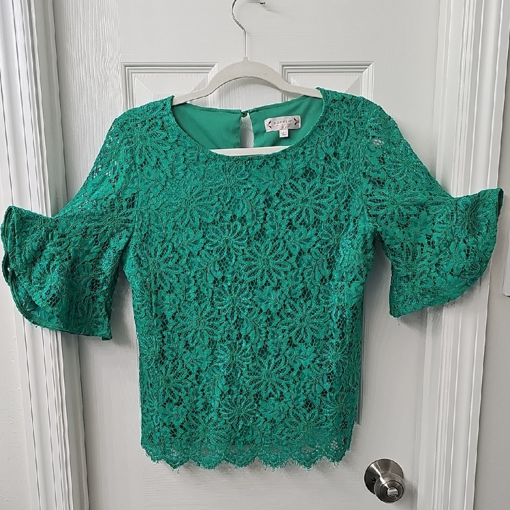Nanette Lepore Teal Lace Blouse